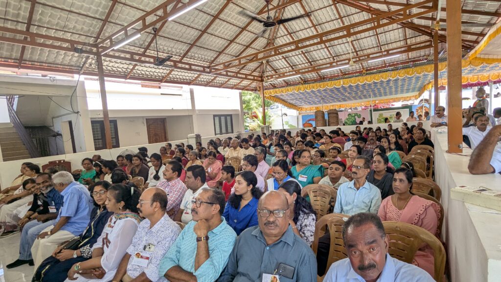 A large audience seated